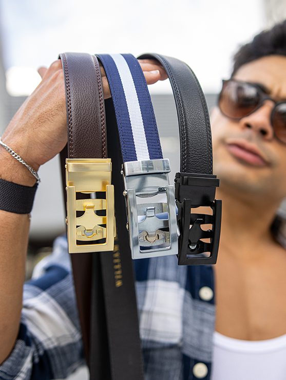 The Signature Belt Box — three belts packaged for gifting