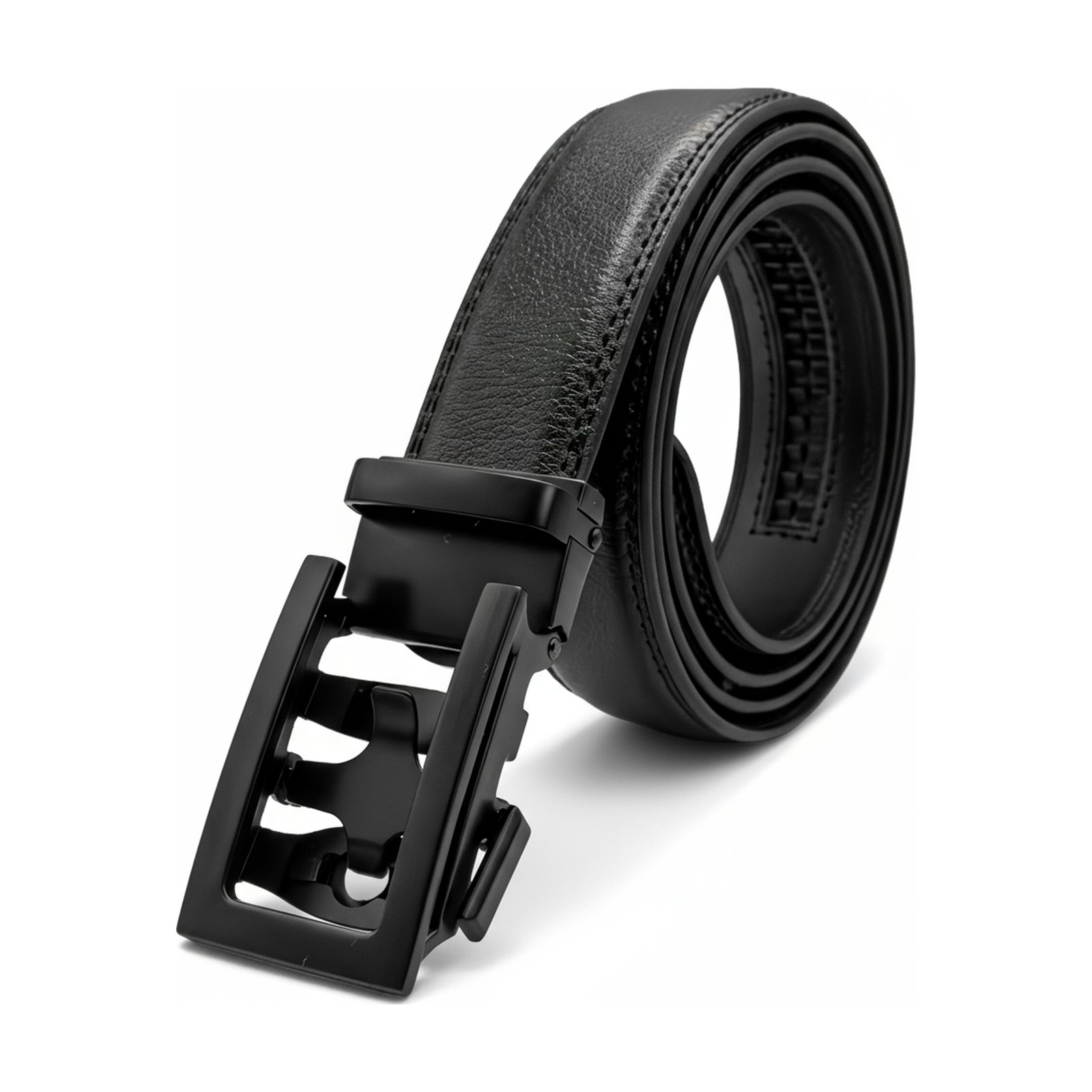 MEKLINK Meridian — black leather with matte black buckle, studio detail