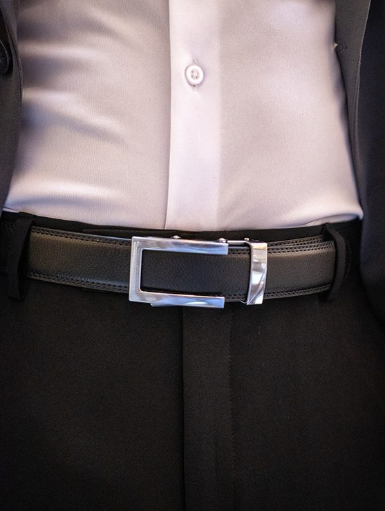 MEKLINK Meridian — black leather with polished silver buckle